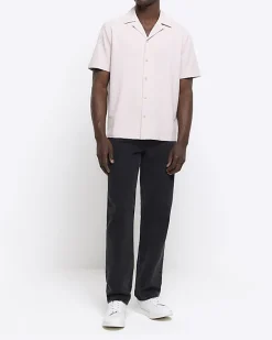 River Island regular fit seersucker revere shirt Pink Outlet