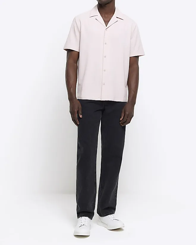 River Island regular fit seersucker revere shirt Pink Outlet