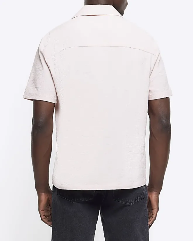 River Island regular fit seersucker revere shirt Pink Outlet