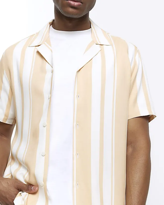 River Island regular fit stripe revere shirt Pink Best