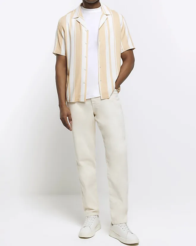 River Island regular fit stripe revere shirt Pink Best