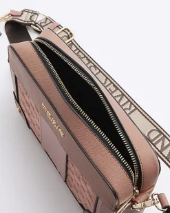 River Island RI monogram boxy cross body bag Pink Hot