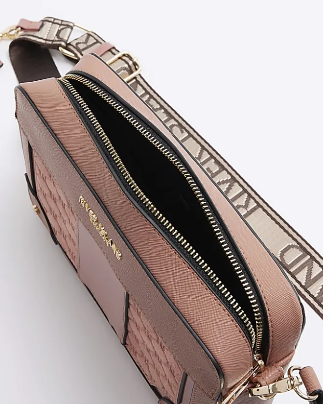 River Island RI monogram boxy cross body bag Pink Hot