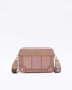 River Island RI monogram boxy cross body bag Pink Hot