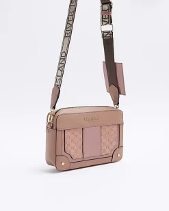 River Island RI monogram boxy cross body bag Pink Hot