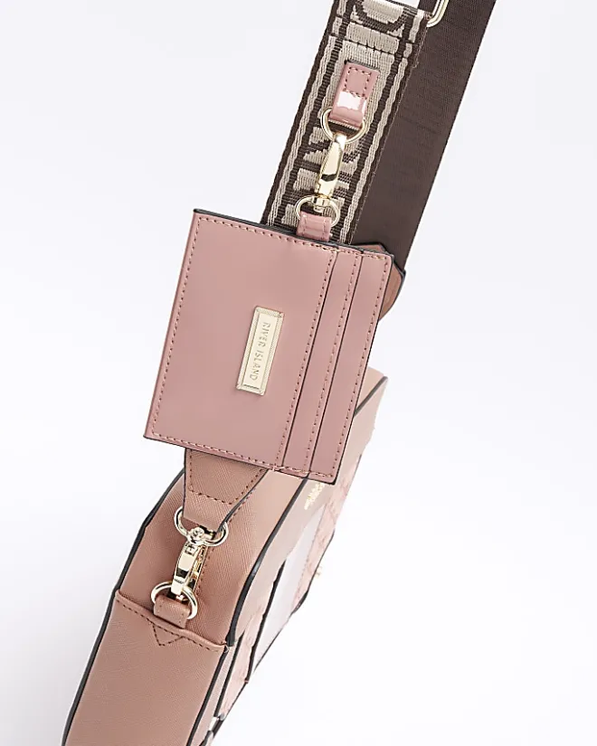 River Island RI monogram boxy cross body bag Pink Hot