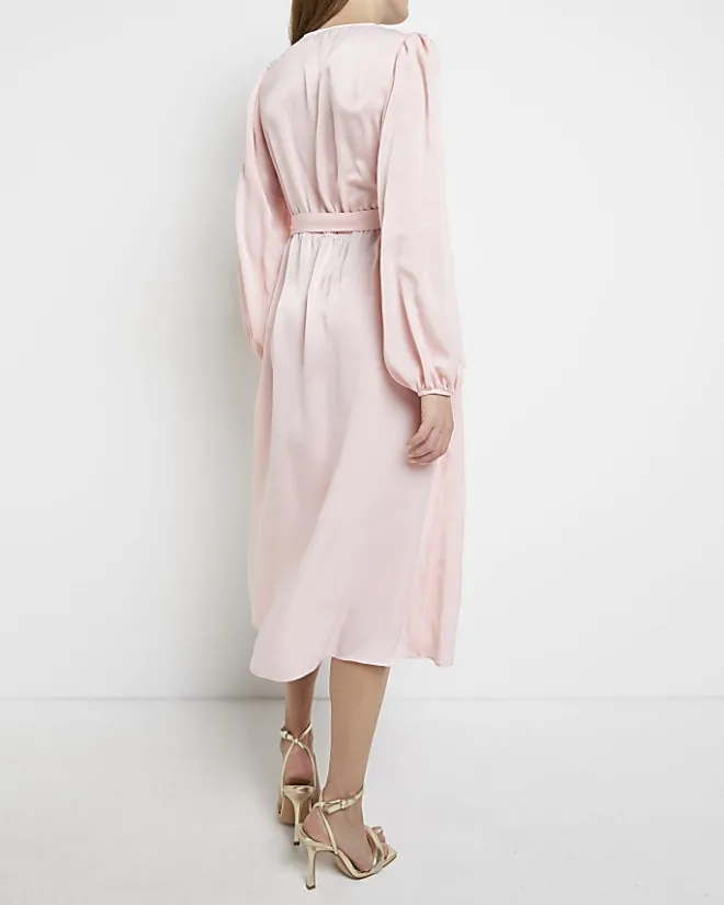 River Island satin maternity wrap midi dress Pink Outlet