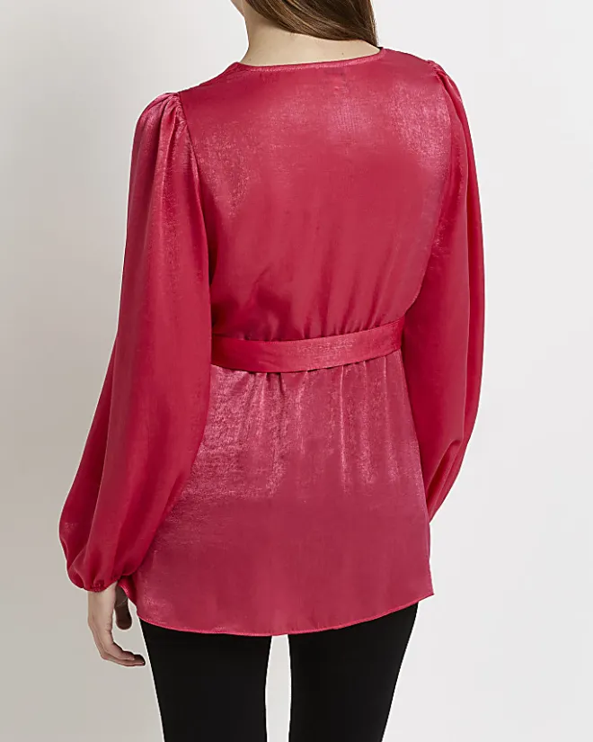 River Island satin maternity wrap blouse Pink Clearance