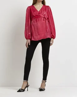 River Island satin maternity wrap blouse Pink Clearance