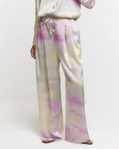 River Island Pink satin ombre wide leg trousers Green New