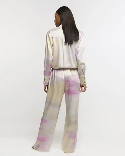 River Island Pink satin ombre wide leg trousers Green New
