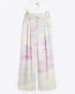 River Island Pink satin ombre wide leg trousers Green New