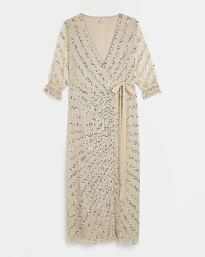 River Island sequin wrap maxi dress Pink Hot