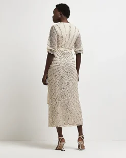 River Island sequin wrap maxi dress Pink Hot