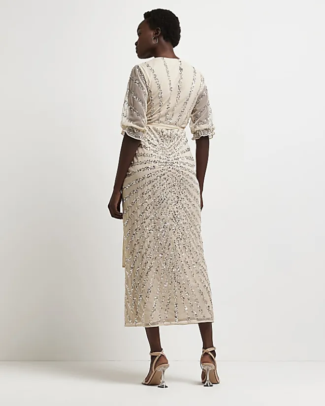River Island sequin wrap maxi dress Pink Hot
