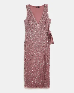 River Island Sequin Wrap Midi Dress Pink Sale