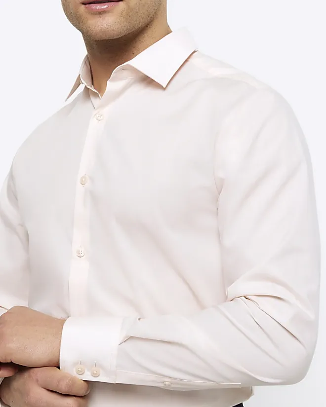 River Island slim fit long sleeve smart shirt Pink Hot