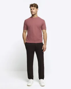 River Island slim fit textured knit t-shirt Pink Online