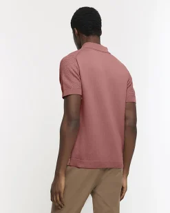River Island slim fit textured knit polo Pink New