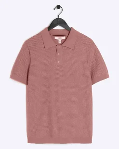River Island slim fit textured knit polo Pink New