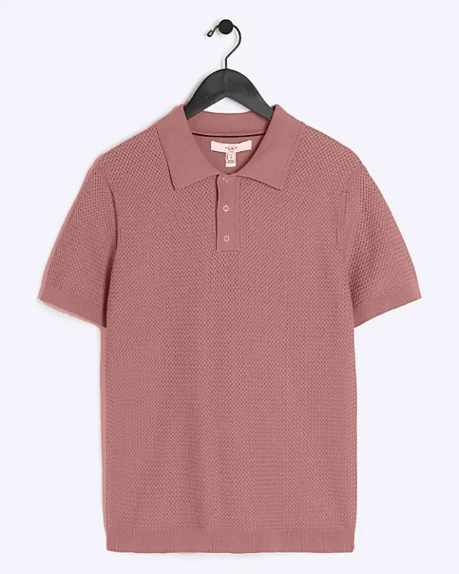 River Island slim fit textured knit polo Pink New