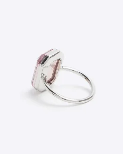 River Island Stone Cocktail Ring Pink Clearance