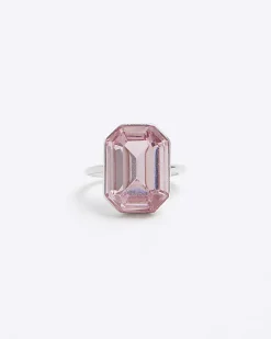 River Island Stone Cocktail Ring Pink Clearance