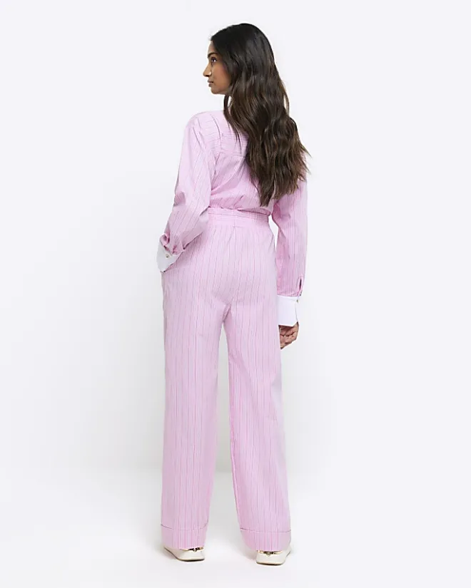 River Island stripe straight pull on trousers Pink Discount