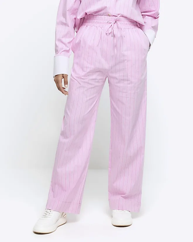 River Island stripe straight pull on trousers Pink Discount