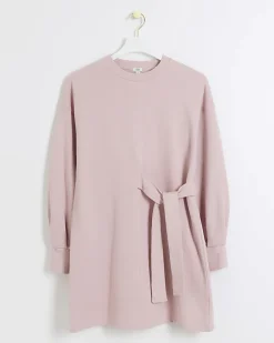 River Island tie side sweatshirt mini dress Pink Fashion
