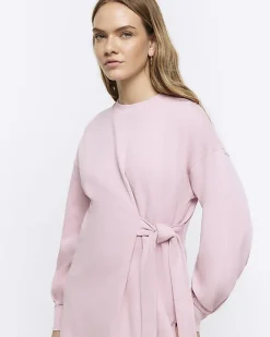 River Island tie side sweatshirt mini dress Pink Fashion
