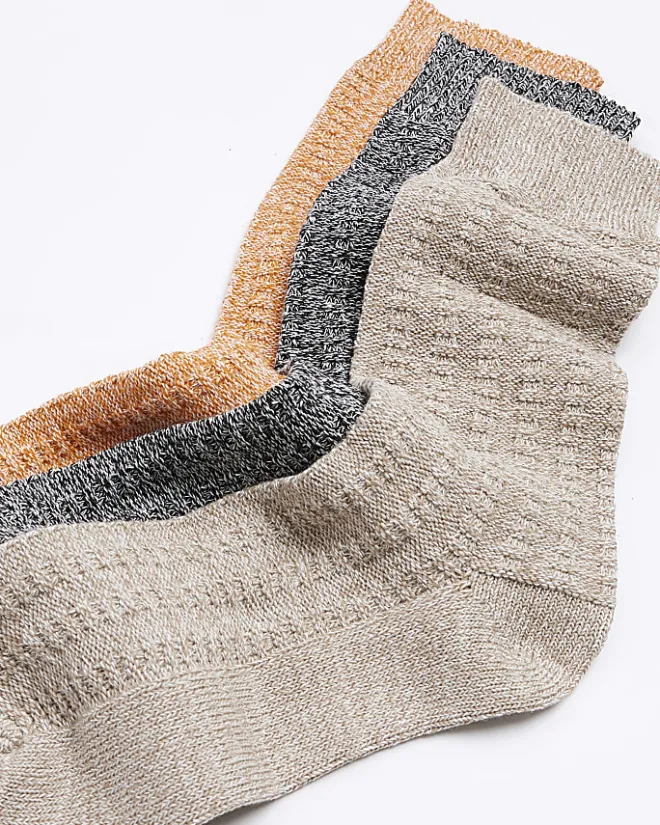 River Island 3PK Beige boot socks Stone Discount