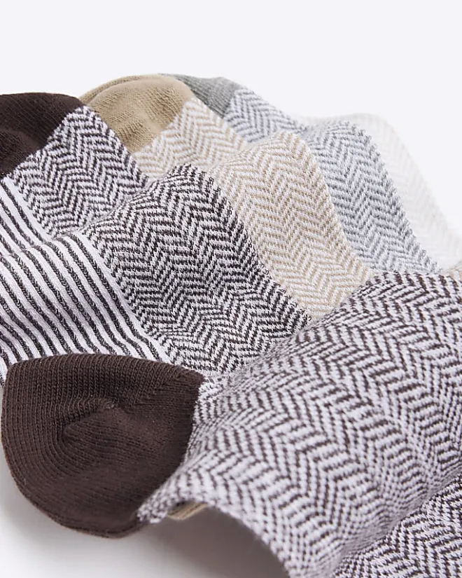 River Island 5PK beige textured ankle socks Stone Best