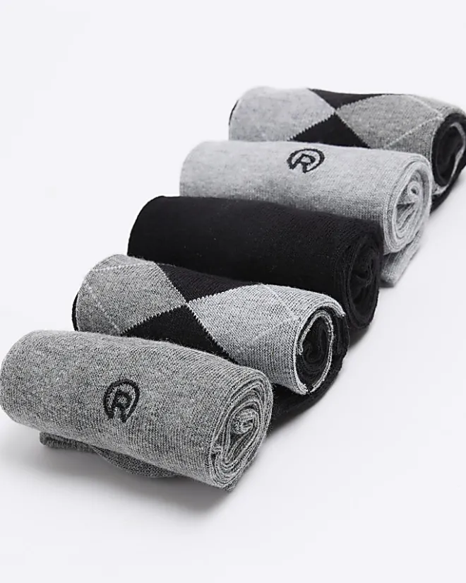 River Island 5PK argyle ankle socks Black Online