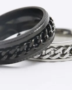 River Island 2PK stainless steel chain rings Black Outlet