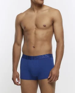 River Island 4PK cotton stretch trunks Blue Clearance