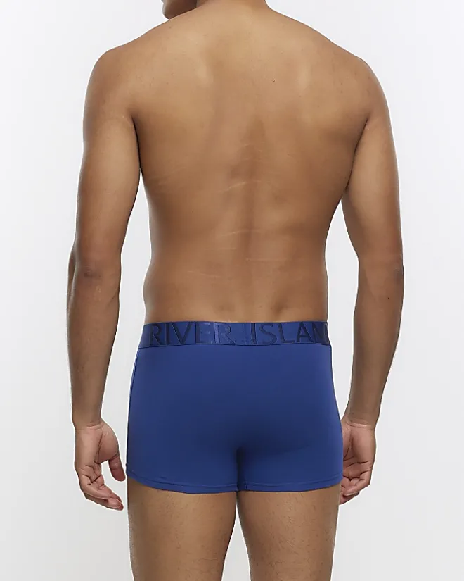 River Island 4PK cotton stretch trunks Blue Clearance