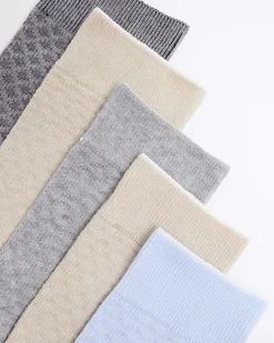 River Island 5PK textured ankle socks Blue New
