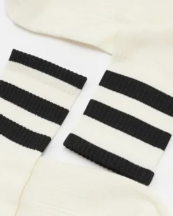 River Island 3PK ecru stripe midi tube socks Stone Fashion