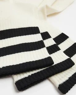 River Island 3PK ecru stripe midi tube socks Stone Fashion