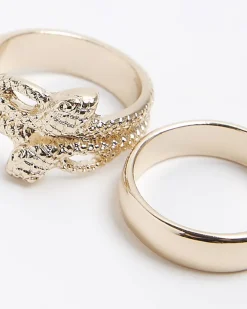 River Island 2PK gold colour snake ring Yellow Hot