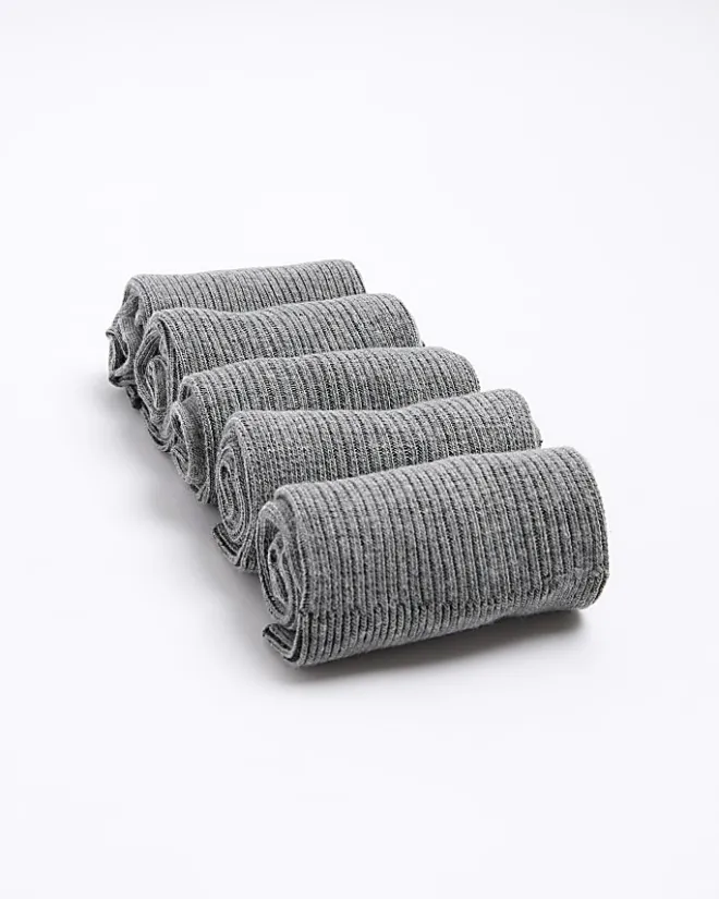 River Island 5PK ribbed ankle socks Grey Sale