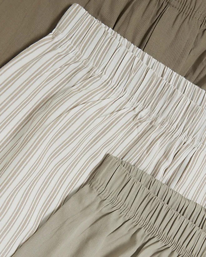 River Island 3PK stripe boxer shorts Khaki Outlet