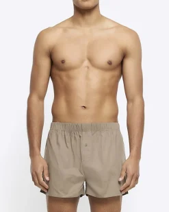 River Island 3PK stripe boxer shorts Khaki Outlet
