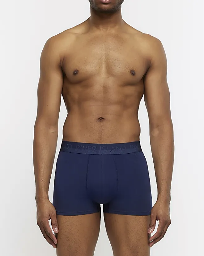 River Island 4PK Cotton Stretch RI trunks Navy Online