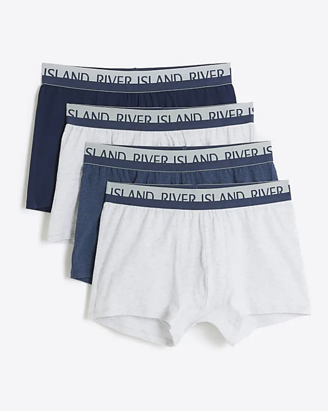River Island 4PK Cotton Stretch RI trunks Navy Sale