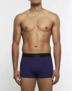 River Island 4PK cotton stretch trunks Navy Outlet