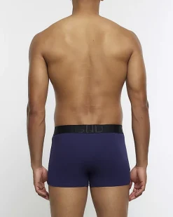 River Island 4PK cotton stretch trunks Navy Outlet