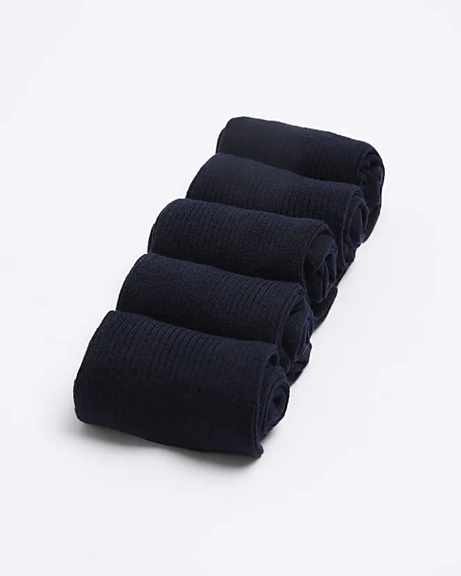 River Island 5PK ribbed ankle socks Navy Discount