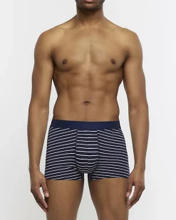 River Island 4PK stripe Cotton Stretch trunks Navy Hot